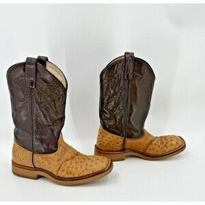 VINTAGE Tony Lama Men's Cowboy Boots Wide Square Toe Leather Vamp & Quarters 8M